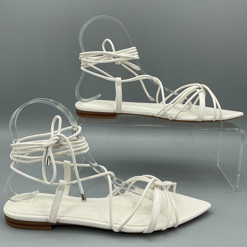 NEW INC Women’s Kharmaa Lace Up Flat Sandals White Size 8.5M